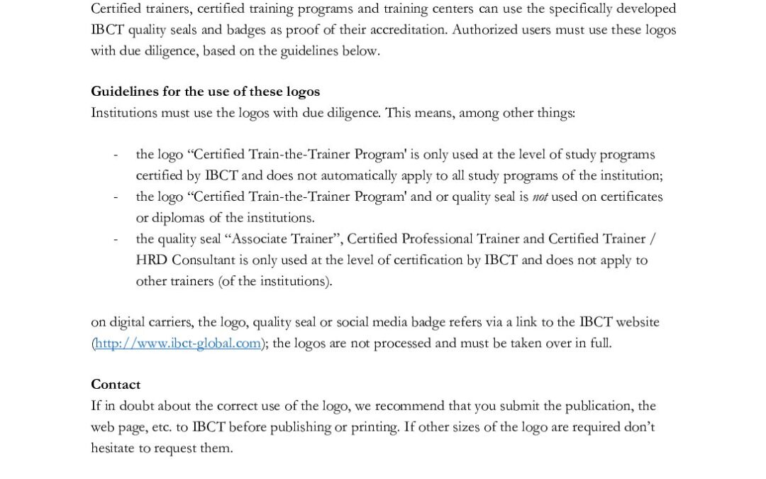 Guidelines for the use of IBCT Logos, Quality Seals and Social Media Badges