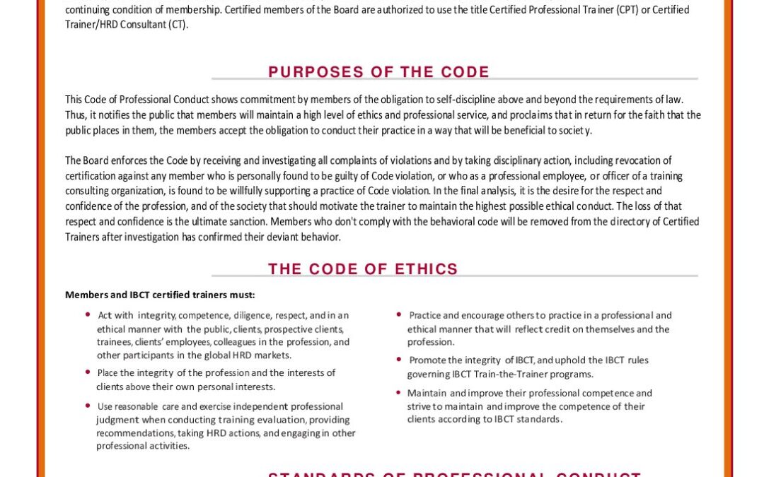 IBCT Code of Ethics & Conduct