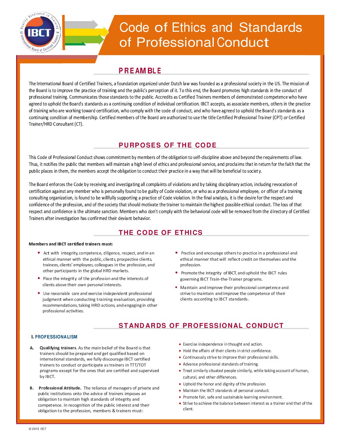 IBCT Code of Ethics & Conduct